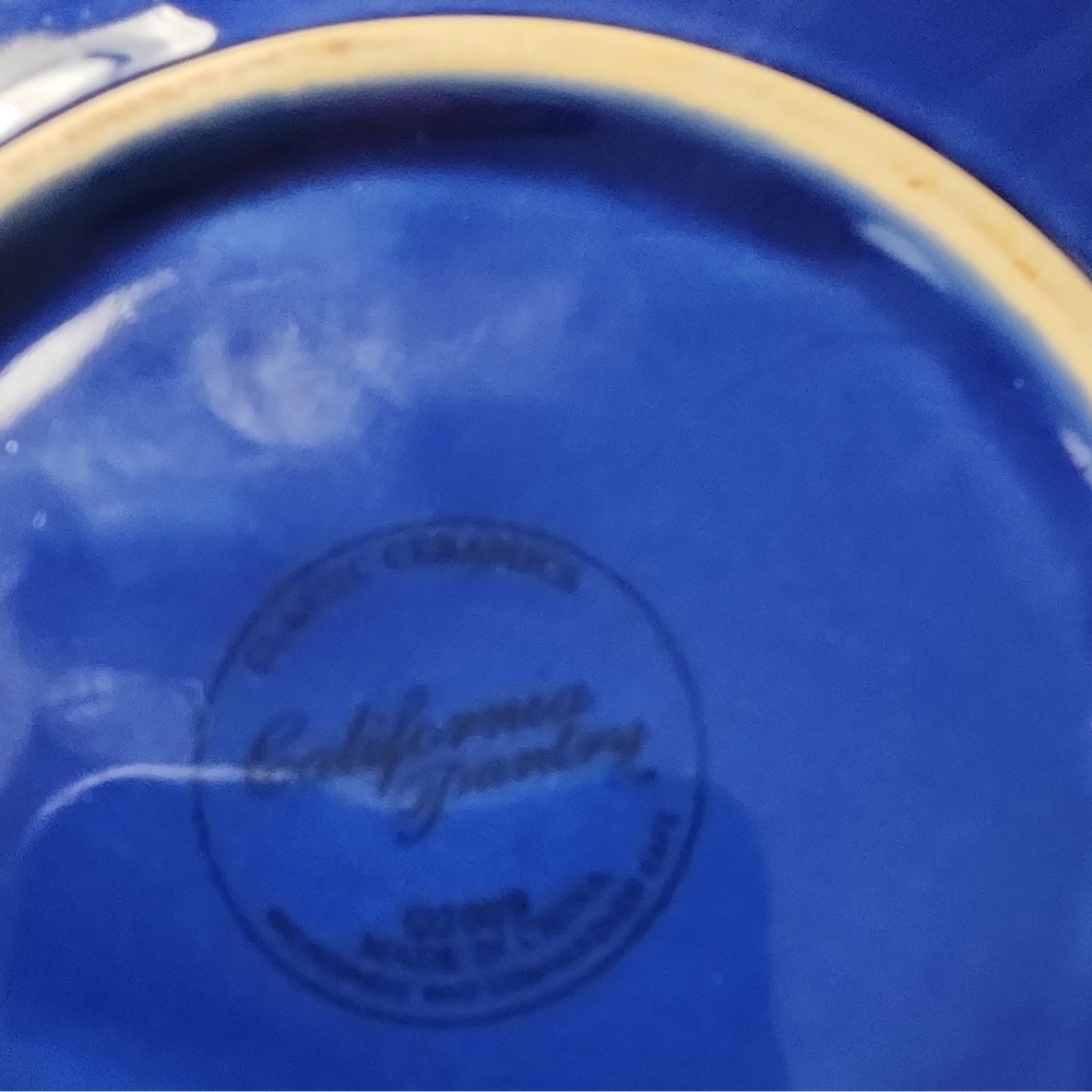 California Pottery N-382 Blue Glossy Ceramic 7" Trivet Mid-Century Floral - Picture 6 of 6